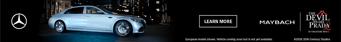 Mercedes Maybach, Learn More, The Devil Wears Prada 2, European model shown. Vehicle coming soon but is not yet available. ©20th Century Studios.