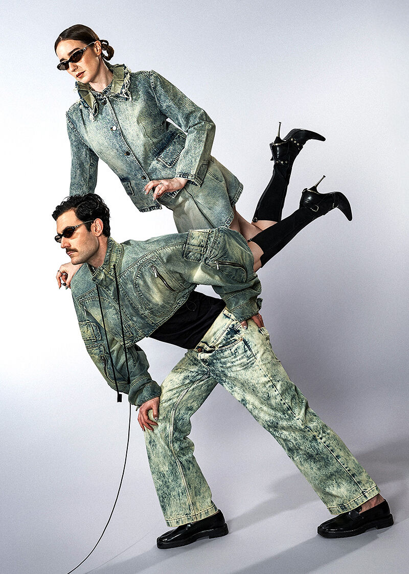 Isabelle Chaput and Nelson Tiberghien aka Young Emperors rock denim-on-denim looks that make acid wash cool again.