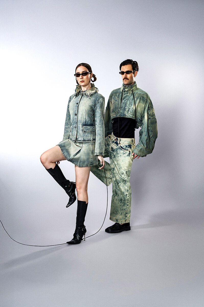 Isabelle Chaput and Nelson Tiberghien aka Young Emperors rock denim-on-denim looks that make acid wash cool again.