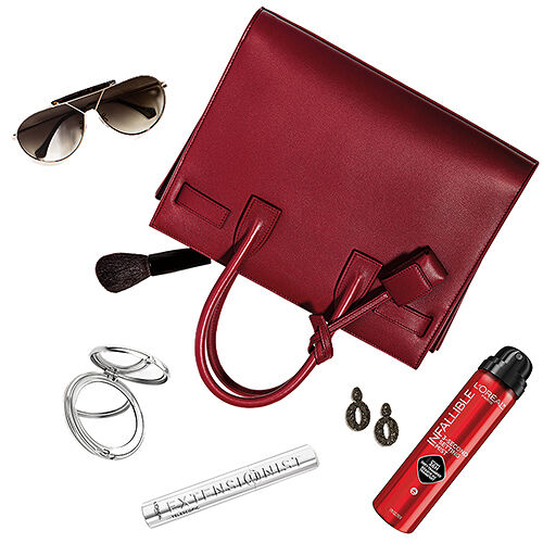 Your updated work uniform should include a red leather purse filled with tools to help you go straight from the cubicle to the club. Accessories like sunglasses and beaded earrings can elevate the outfit you wore to work while cosmetics like L'Oréal Paris Extensionist mascara and Infallible 3-Second Setting Mist can freshen your makeup for a night out making stopping at home first unnecessary. 