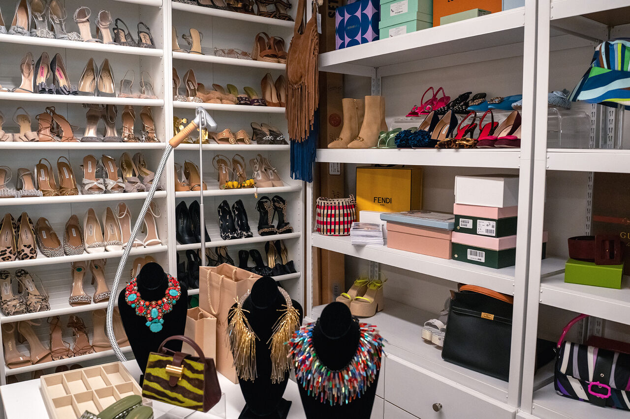 Another designer purse- and shoe-filled corner of the Runway magazine editorial closet.