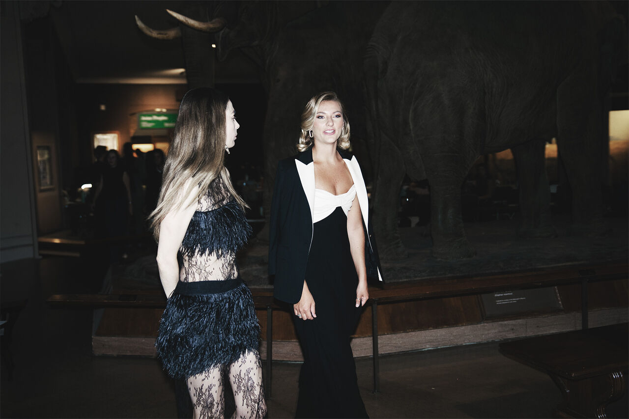 Two more fashion insiders arrive at the annual Runway Gala in their finest black and white couture.