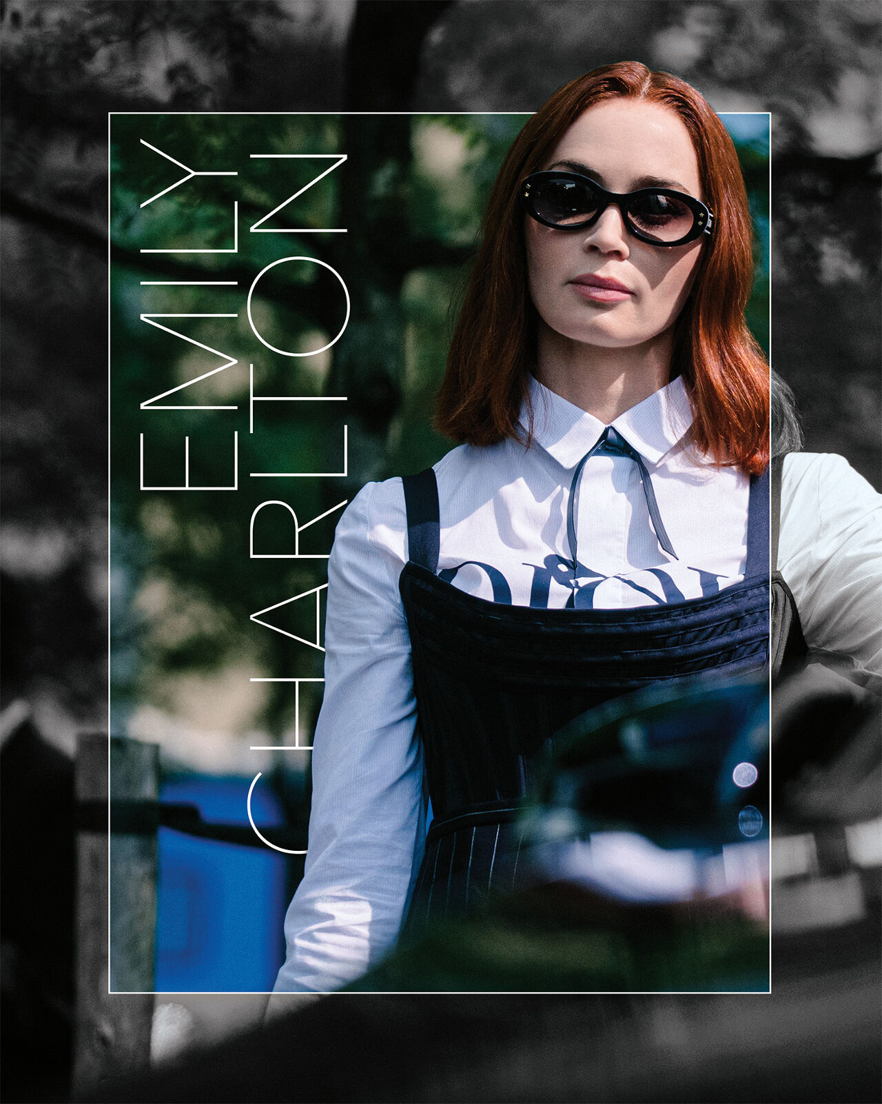 With her hand on her hip, Miranda Priestly’s former first assistant Emily Charlton stuns with her fiery hair, edgy Dior outfit that crosses menswear with a school girl’s uniform and her signature sarcastic smirk.