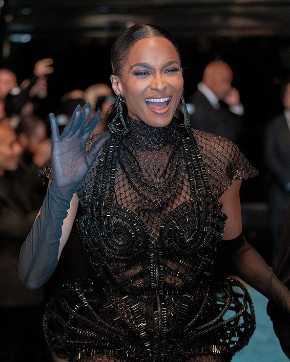 Smiley singer and actress Ciara, clad in a beaded black number and mesh opera-length gloves, also attended the fashion industry’s biggest night, the annual Runway Gala.