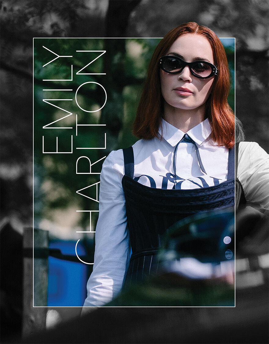 With hand on hip, Miranda Priestly’s former first assistant Emily Charlton stuns with her fiery hair, edgy Dior outfit that crosses menswear with a school girl’s uniform and her signature smirk.