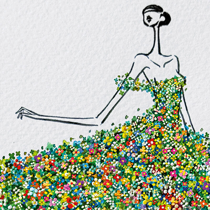 Seoul-born, Sydney-raised illustrator JaeSuk Kim, the creative behind the iconic Susu Girls, created an exclusive artwork for a story on fashion’s never-ending obsession with featuring florals in spring and summer collections. The drawing features a woman wearing an off-the-shoulder dress made of hundreds of tiny hand-painted flowers. 