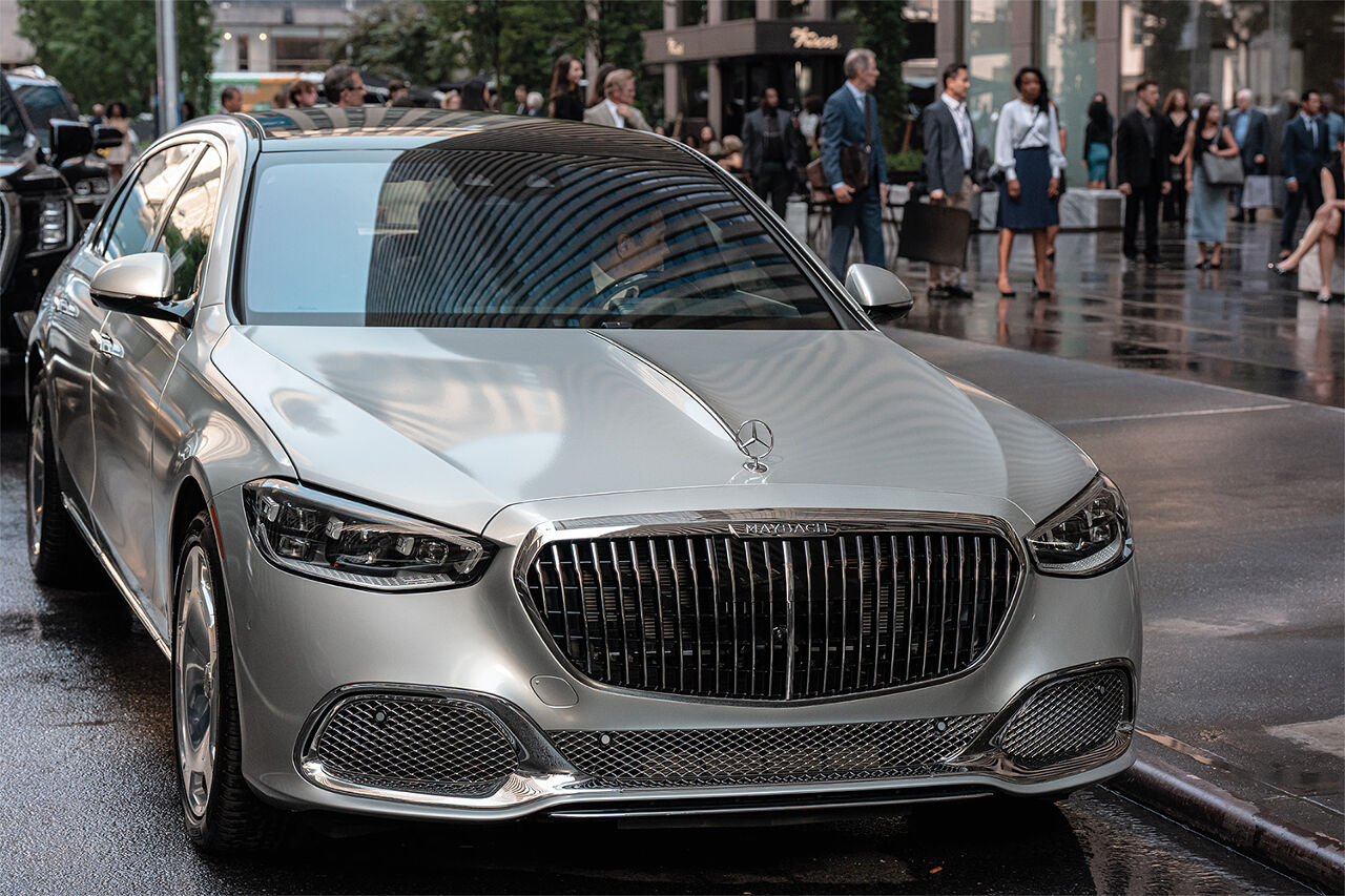 A driver sits inside a Mercedes-Maybach S-Class, waiting to chauffer editor Miranda Priestly to and from the Runway magazine offices because only a car this sophisticated, reliable and dramatic would suit someone of her stature.