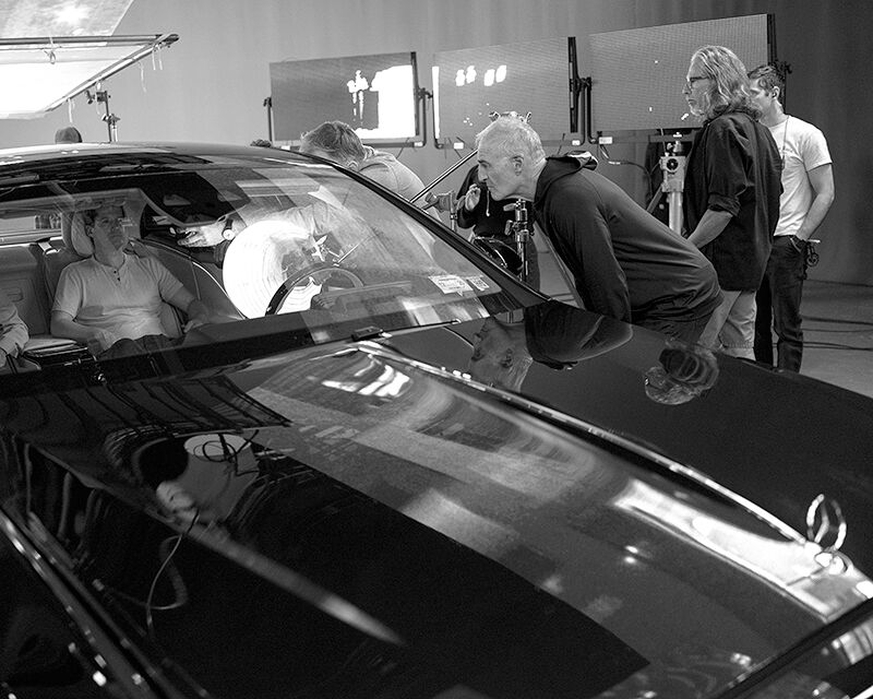A silver Mercedes-Maybach S-Class waits to roll into frame for a scene in The Devil Wears Prada 2, in which it was used as Miranda Priestly’s vehicle of choice.
